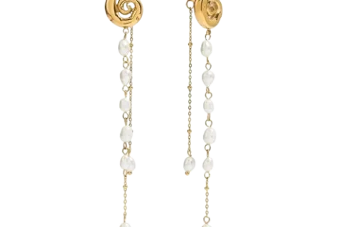 Boucles d’Oreilles Pendantes Rose Dorée et Perles Élégantes
