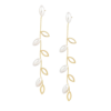Boucles d’Oreilles Pendantes Feuilles et Perles Dorées