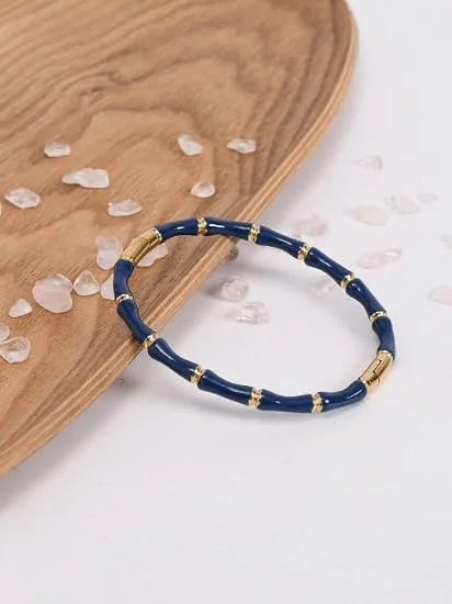 Bracelet Bambou Émaillé Bleu/Rose et Doré Élégance Intemporelle – Image 2