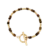 Bracelet femme en acier inoxydable doré avec petites perles dorées, perles effet pierre brunes et fermoir toggle circulaire.
