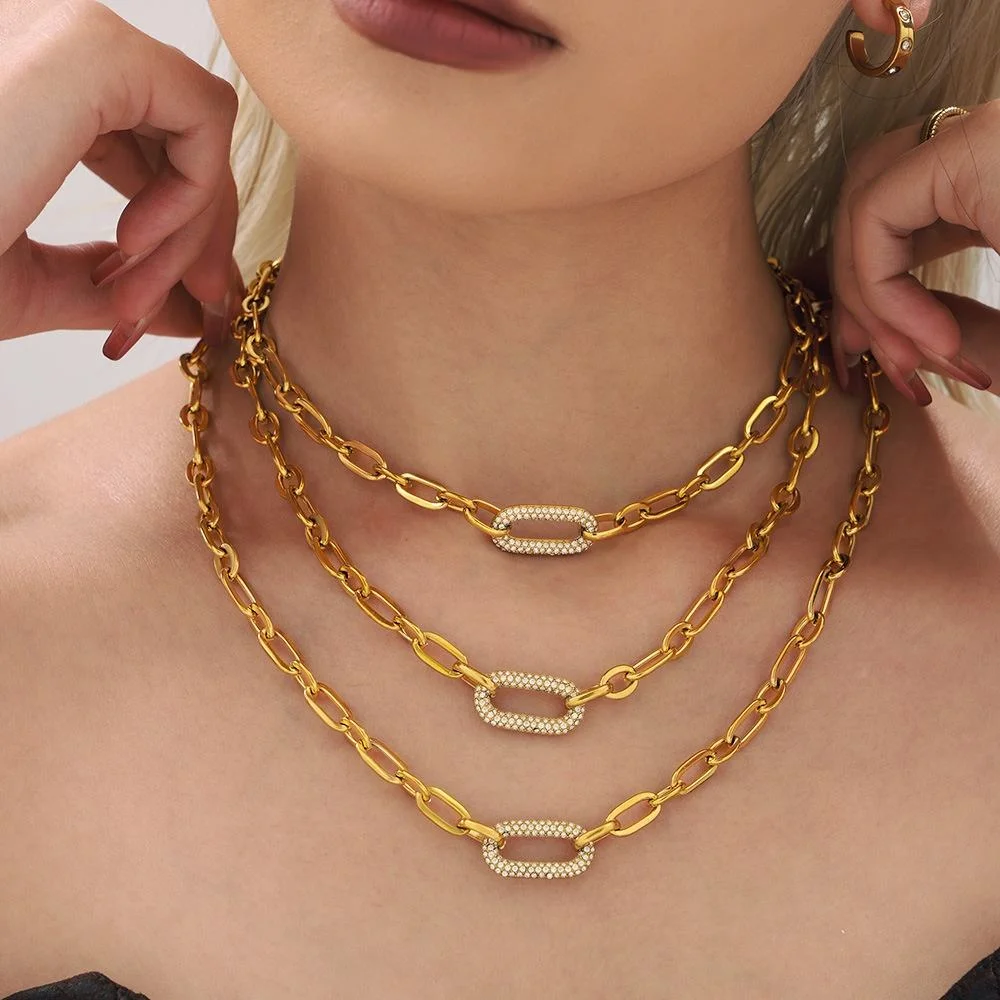 Collier Chaîne Dorée Maillon Ovale avec Pendentif Fermoir Élégant – Image 2