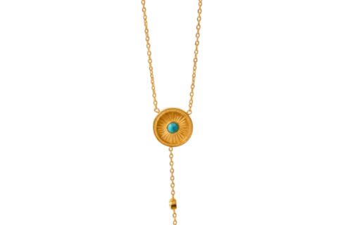 Collier Sautoir Doré Soleil Turquoise en Acier Inoxydable