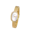 Montre femme Naidu dorée avec bracelet extensible en métal finition dorée et cadran champagne ovale au style élégant et minimaliste.