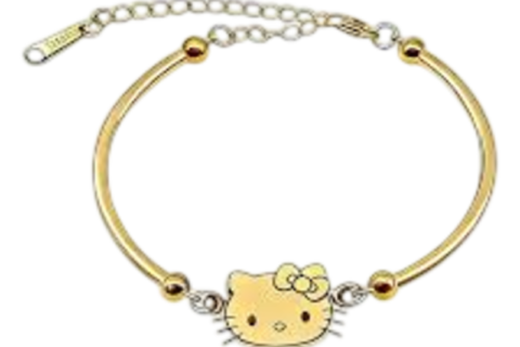 Bracelet doré pour femme avec pendentif Hello Kitty, chaîne ajustable et présentation dans un coffret cadeau élégant.