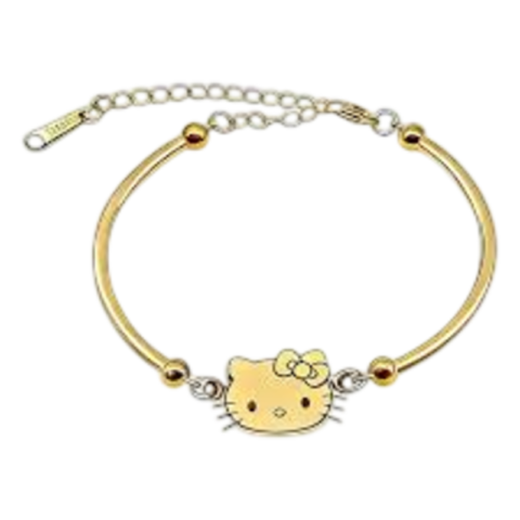 Bracelet doré pour femme avec pendentif Hello Kitty, chaîne ajustable et présentation dans un coffret cadeau élégant.
