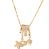 Collier femme en acier inoxydable avec chaîne dorée et pendentifs mobiles décoratifs au style élégant et moderne.