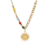 Collier doré pour femme avec pendentif soleil, perles colorées décoratives et chaîne fine réglable, idéal pour un style élégant et tendance.