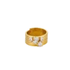 Bague dorée pour femme au design multi-anneaux avec pierres blanches taillées en forme de goutte et de navette, style élégant.