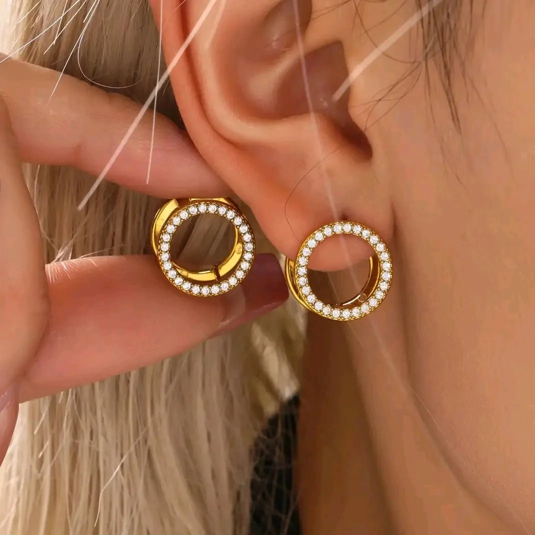 Boucles d'oreilles cercle double face en acier inoxydable doré – Image 2